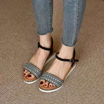 Женские легкие босоножки на танкетке, женская модная обувь на платформе, повседневные пляжные босоножки на платформе для отдыха на открытом воздухе Mujer 2024 36 бежевый
