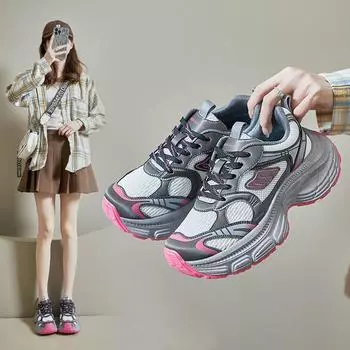 Женские легкие дышащие кроссовки, нескользящие прогулочные туфли на платформе со шнуровкой, массивные повседневные теннисные туфли, женские беговые кроссовки с сеткой 35