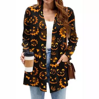 Женские легкие кардиганы с открытой передней частью, с длинными рукавами, повседневные, свободные, тонкие кардиганы с карманами S чёрный