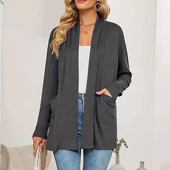 Женские легкие кардиганы с открытой передней частью, с длинными рукавами, повседневные, свободные, тонкие кардиганы с карманами L