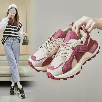 Женские легкие кроссовки, уличные противоскользящие кроссовки из искусственной кожи на шнуровке, повседневная удобная прогулочная обувь, дышащая спортивная обувь для бега для женщин 35 бордовый