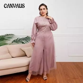 Женские легкие роскошные цельные брюки свободного покроя с высокой талией и широкими штанинами из сетчатой ткани 1XL розовый