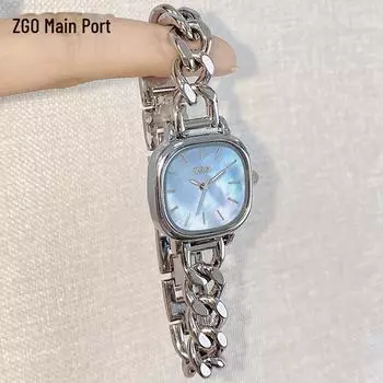 Женские легкие роскошные квадратные часы Zhenggang ZGO - перламутровый браслет