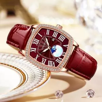 Женские легкие роскошные кварцевые часы с бриллиантовой инкрустацией, светящиеся водонепроницаемые, женские простые темпераментные, модные наручные часы красный