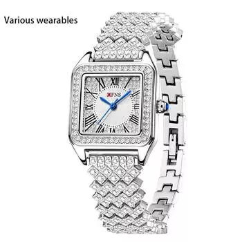 Женские легкие роскошные кварцевые часы с квадратной римской шкалой и бриллиантами, водонепроницаемые, модные, трендовые часы