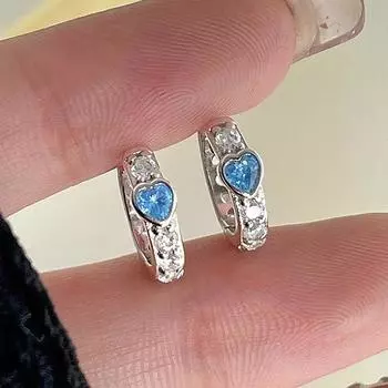 Женские легкие роскошные серьги Love Ear Buckle с объемным сердцем в виде океана, летние небесно-голубые серьги с цирконием