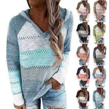 Женские легкие свитера с капюшоном с цветными блоками, толстовки, пуловеры, толстовки S