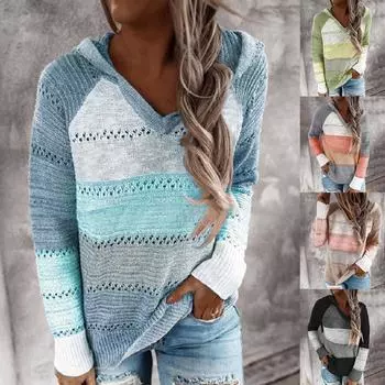 Женские легкие свитера с капюшоном с цветными блоками, толстовки, пуловеры, толстовки XXXL чёрный