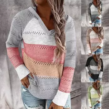 Женские легкие свитера с капюшоном с цветными блоками, толстовки, пуловеры, толстовки L чёрный