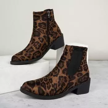 Женские леопардовые ботинки Chelsea Snow Ankle Boots Brand High Heels Shoes Winter 2025 Trend Goth Party Casual Cozy Chunky Botas Mujer 36 бежевый