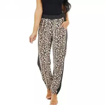 Женские леопардовые брюки с контрастными боками, свободные серые леопардовые брюки Harlequin Street Hipster, повседневные брюки S серый