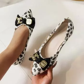 Женские леопардовые туфли-балетки Новые дизайнерские туфли с острым носком Слипоны Лоферы смешанных цветов Туфли-кроссовки с бантиком-бабочкой с мелким вырезом Женские 36