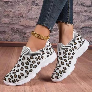 Женские леопардовые туфли, легкие кроссовки на плоской подошве, повседневные нескользящие кроссовки для бега 35 леопардовый