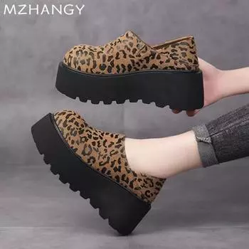 Женские леопардовые туфли на платформе, замшевые туфли на плоской подошве, повседневные кроссовки, женская классическая спортивная обувь 2025 года, новинка осени, Mujer Zapatos 35 чёрный