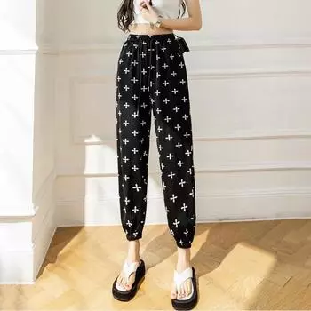 Женские летние 2025 г. леггинсы-шаровары с высокой талией и буквенным принтом One Size [80-140]