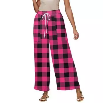 Женские летние эластичные завязки на талии, клетчатые, с принтом из хлопка и льна, свободные брюки Nine Minute M