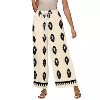 Женские летние эластичные завязки на талии с цветочным принтом из хлопка и льна, свободные брюки Nine Minute XL