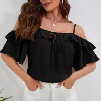 Женские летние элегантные топы с рюшами и лямкой без бретелек, рубашка, блузка L