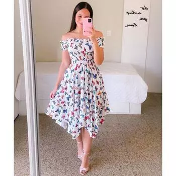 Женские летние асимметричные платья без бретелек с коротким рукавом с одним вырезом и принтом S белый