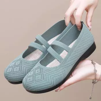 Женские летние балетки 2024 года, удобные нескользящие повседневные туфли с круглым носком, легкие дышащие кроссовки из сетки, женские мокасины без застежек 35 зелёный