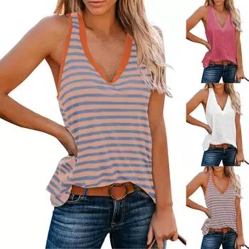 Женские летние базовые повседневные майки без рукавов с V-образным вырезом, свободные рубашки L чёрный