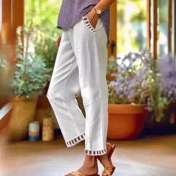 Женские летние белые брюки с карманами в стиле ретро, повседневные прямые брюки с эластичной резинкой на талии XXXXXL белый