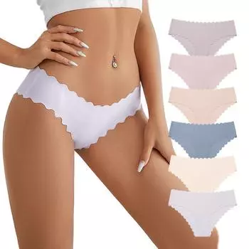 Женские летние бесшовные дышащие трусы из ледяного шелка с низкой талией, волнистым краем и хлопковой промежностью L фиолетовый/глубокий