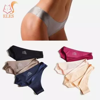 Женские летние бесшовные трусики, ультратонкие стринги-стринги с низкой посадкой, однотонное нижнее белье, трусы из ледяного шелка M бежевый
