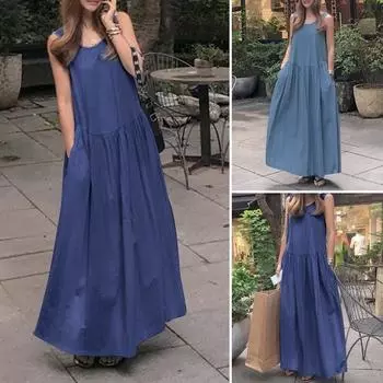 Женские летние без рукавов плюс размер джинсовые джинсы длинное платье Праздничные платья макси