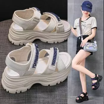 Женские летние бисквитные сандалии с толстой подошвой и пляжные сандалии 35 чёрный