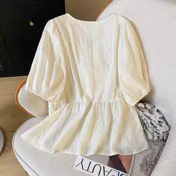 Женские летние блузки и рубашки Commuter Sweet V-образный вырез с рукавами-фонариками и короткими рукавами Doll Shirt Top M