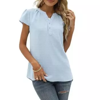 Женские летние блузки и рубашки Однотонная рубашка из жаккардового шифона Свободный свитер с V-образным вырезом и короткими рукавами S белый