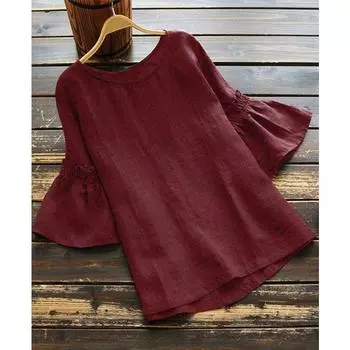 Женские летние блузки, винтажный однотонный топ с круглым вырезом и оборками на рукавах, рубашка S белый