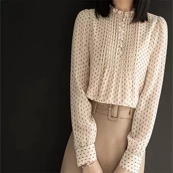 Женские летние блузки, женские топы, женская рубашка, блузка, сорочка femme blusas, шифоновый топ с длинными рукавами в горошек, женский Mujer M хаки