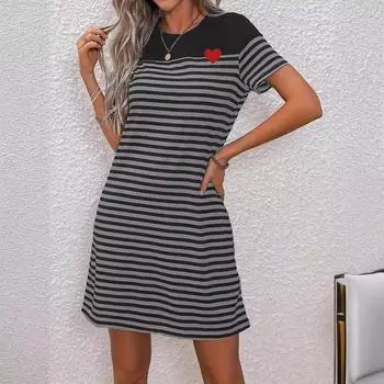 Женские летние богемные платья Пляжные платья с короткими рукавами Платья с круглым вырезом