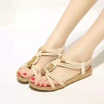 Женские летние богемные сандалии на плоской подошве, туфли с открытым носком US5.5 коричневый