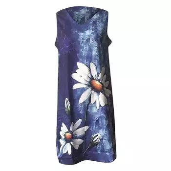Женские летние богемные свободные платья до колена без рукавов с v-образным вырезом и цветочным принтом XXXXL синий