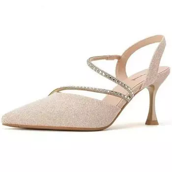 Женские летние босоножки 2024 года, черные, с острыми носками, на тонком каблуке, туфли Baotou Banquet на высоком каблуке, женская обувь Tacones Mujer 34 бежевый