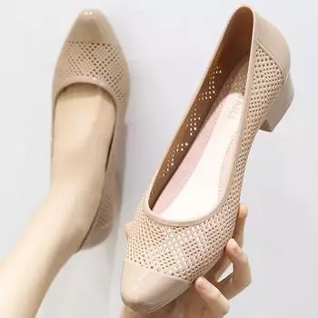 Женские летние босоножки Baotou на среднем каблуке, однотонные, с толстым каблуком, нескользящие, с мелким носком, дышащие, для отдыха, с отверстиями 40 чёрный