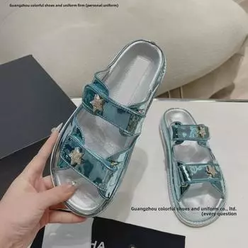 Женские летние босоножки цвета желе на толстой подошве Camellia: Лакированная кожа, двойной ремешок, маленький флакончик для духов 40 синий