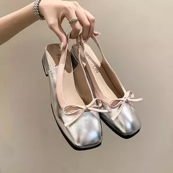 Женские летние босоножки Мэри Джейн с бантом, дизайнерские массивные туфли, женские летние новые туфли-лодочки с открытой пяткой, вечерние туфли-лодочки для вечеринок 35 чёрный