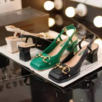 Женские летние босоножки на среднем каблуке во французском стиле на плоской подошве 2024 года Туфли Мэри Джейн на толстом каблуке, черные, зеленые, Talon Femme 36 чёрный