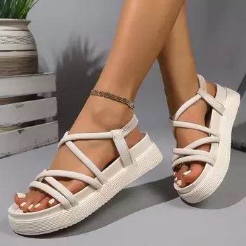 Женские летние босоножки на танкетке, модные босоножки на платформе, женские сандалии-гладиаторы с ремешками на щиколотке и толстой подошвой, с эластичной резинкой 35