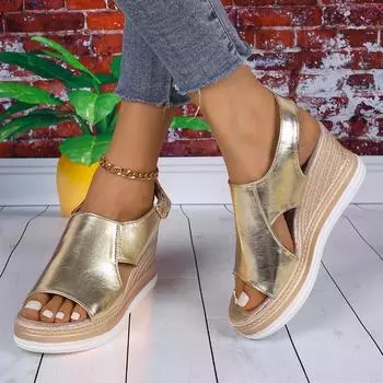 Женские летние босоножки на танкетке с открытым носком, ремешком сзади, пряжкой, сандалии на платформе, женская мода, сандалии на толстой подошве, римская обувь 36