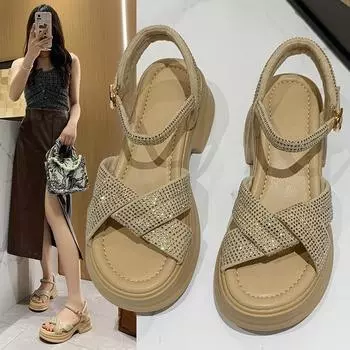 Женские летние босоножки на толстой танкетке 35 чёрный