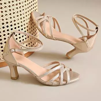 Женские летние босоножки на высоком каблуке, большие размеры, женские туфли с перекрестными ремешками золотистого цвета, массивные босоножки на каблуке 6,5 см с пряжкой на щиколотке, женские босоножки 35 чёрный