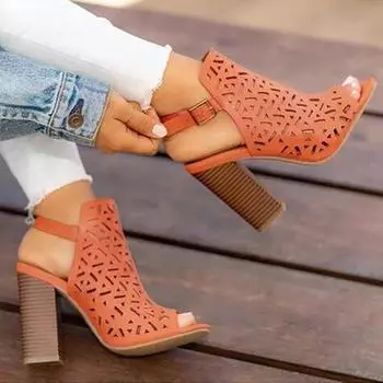 Женские летние босоножки на высоком каблуке, модные женские дизайнерские туфли на массивном каблуке для вечеринок, сандалии 34