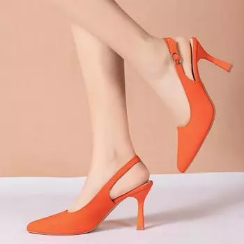 Женские летние босоножки на высоком каблуке с острым носком и небольшим вырезом, модные однотонные женские босоножки Baotou с открытой пяткой, большой размер 36 оранжевый