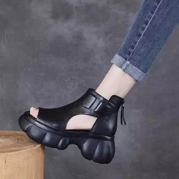 Женские летние ботинки, роскошные туфли на платформе из искусственной кожи для женщин 2024 года, удобные мокасины, черные сандалии для отдыха на открытом воздухе 35 чёрный