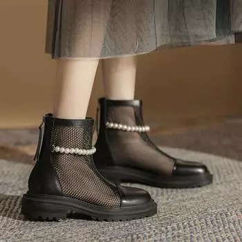 Женские летние ботинки, роскошные женские туфли на платформе до щиколотки, тренд 2024 года, удобные модные ботинки для походов на каблуке 35 чёрный